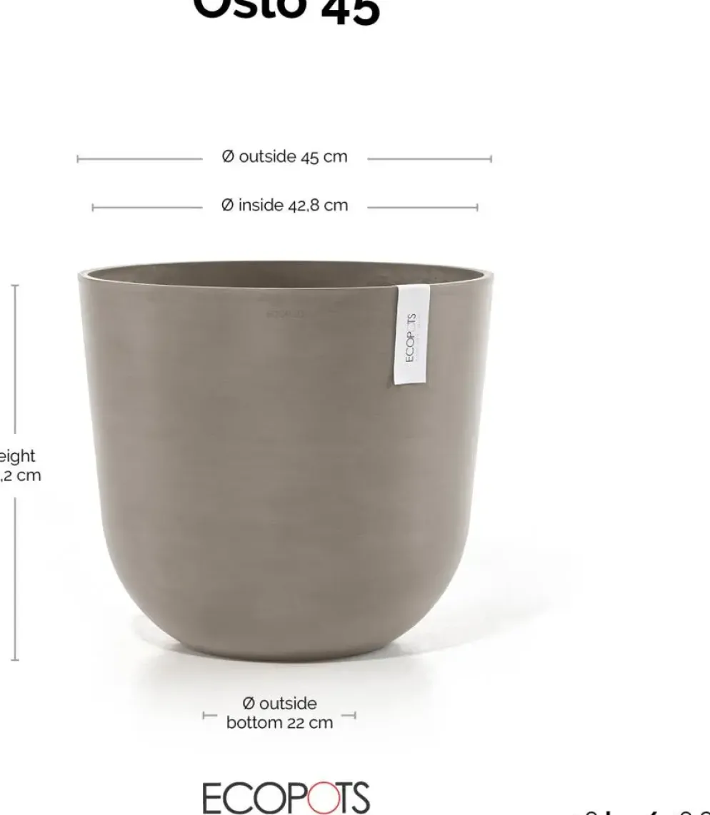 Ecopots kunststof bloempot oslo 45x39.2 cm taupe