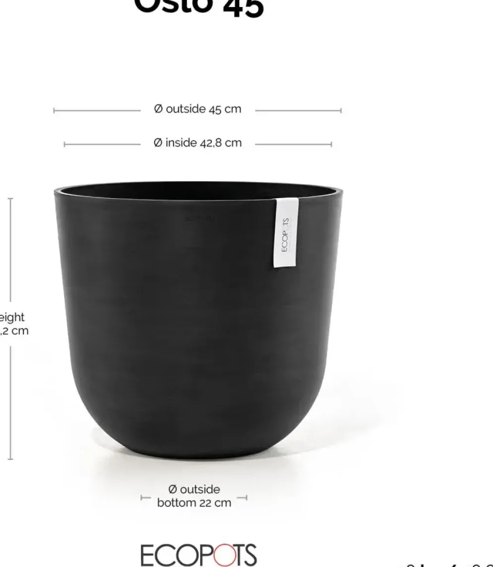 Ecopots kunststof bloempot oslo 45x39.2 cm donkergrijs