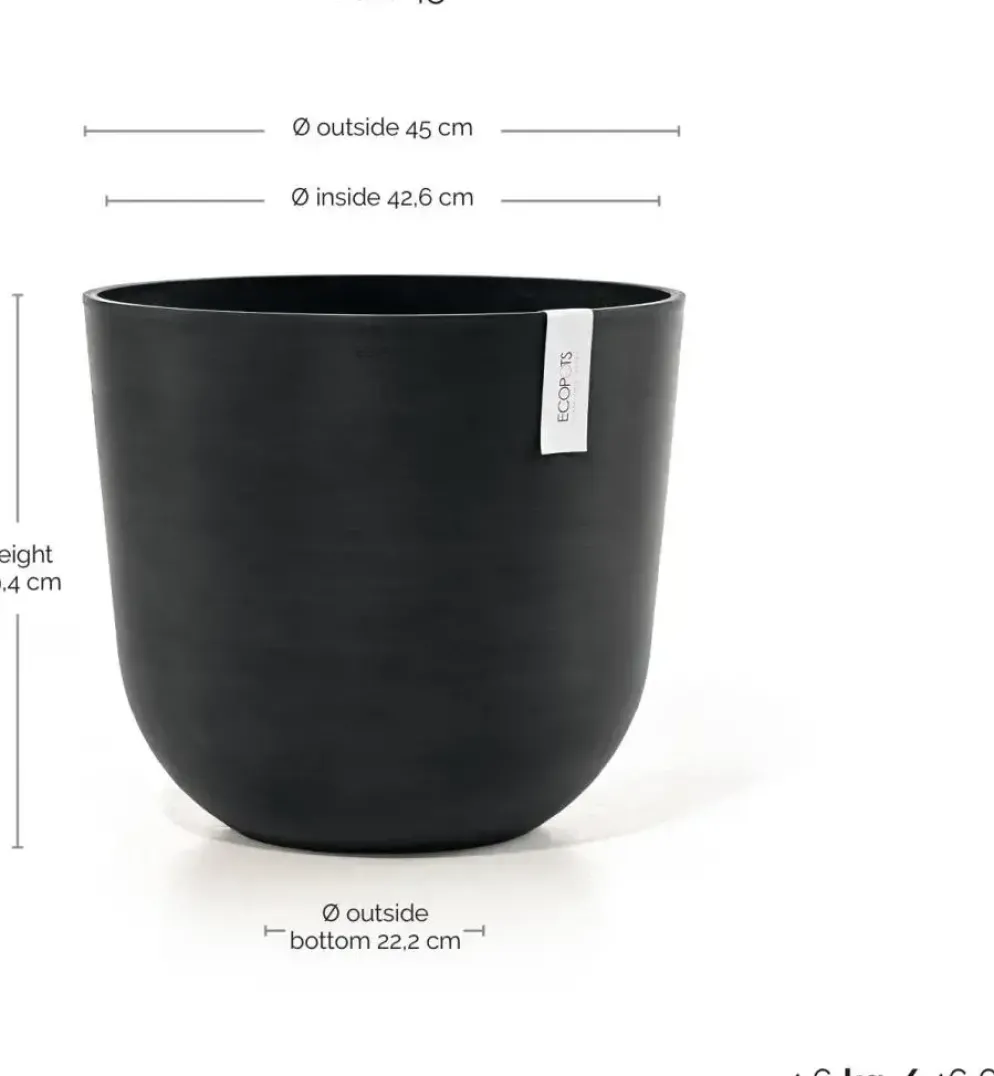 Ecopots kunststof bloempot oslo 45x39.2 cm donkergrijs
