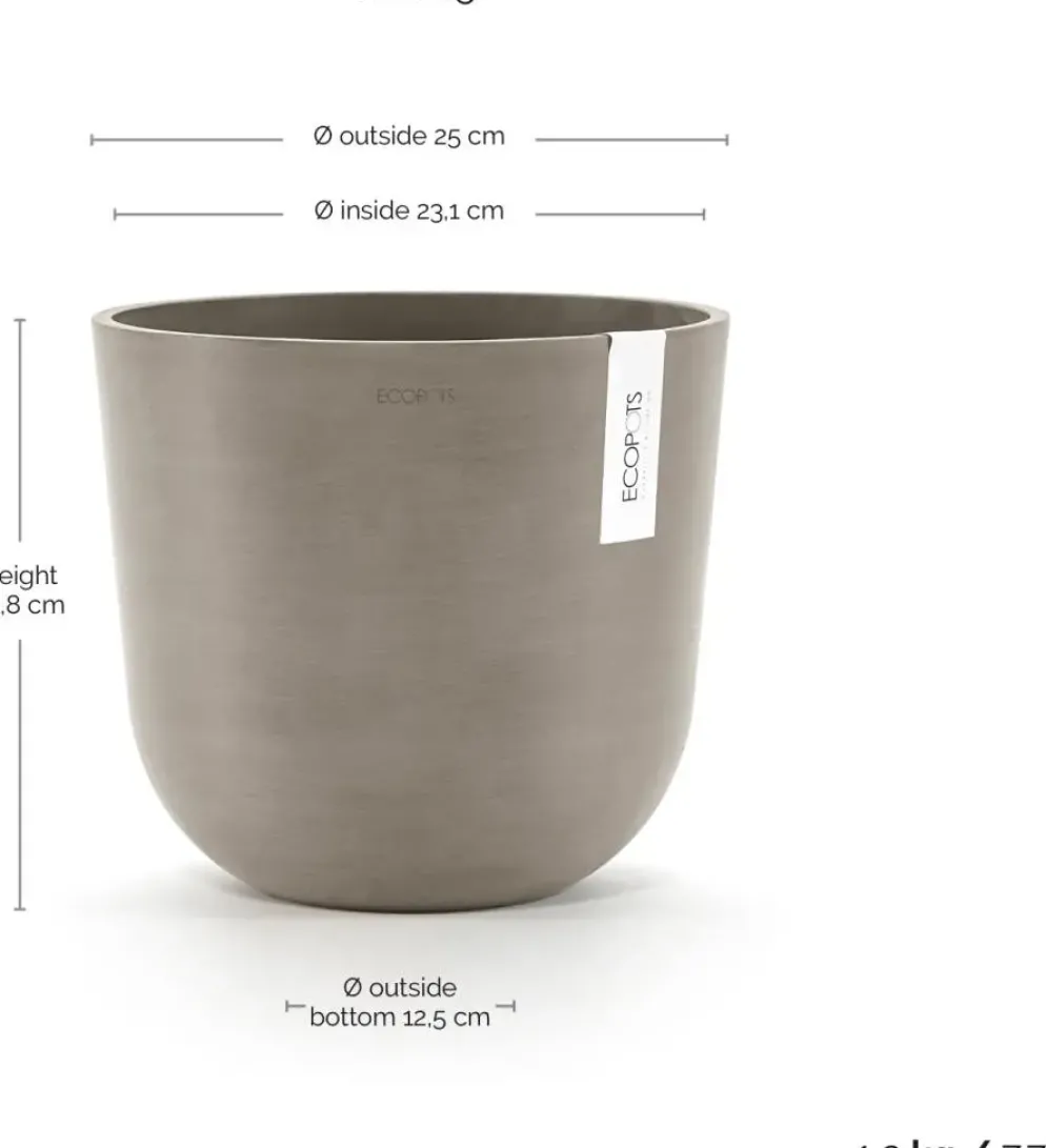 Ecopots kunststof bloempot oslo 25x21.8 cm taupe