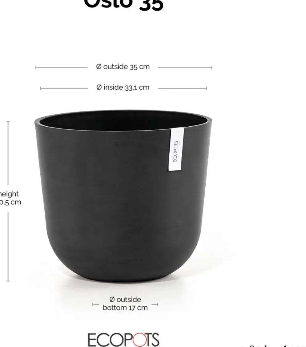 Ecopots kunststof bloempot oslo 35x30.5 cm donkergrijs