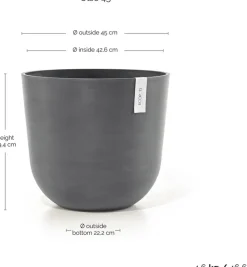 Ecopots kunststof bloempot oslo 35x30.5 cm grijs