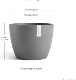 Ecopots kunststof bloempot stockholm 31x23.3 cm grijs