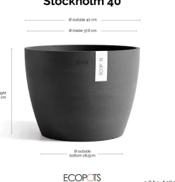 Ecopots kunststof bloempot stockholm 40x30 cm donkergrijs