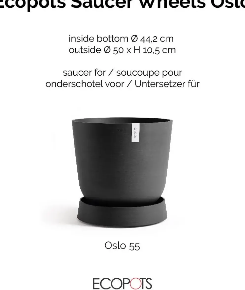 Ecopots kunststof oslo schotel met wielen 50x10.5 cm donkergrijs