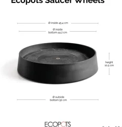 Ecopots kunststof oslo schotel met wielen 50x10.5 cm donkergrijs