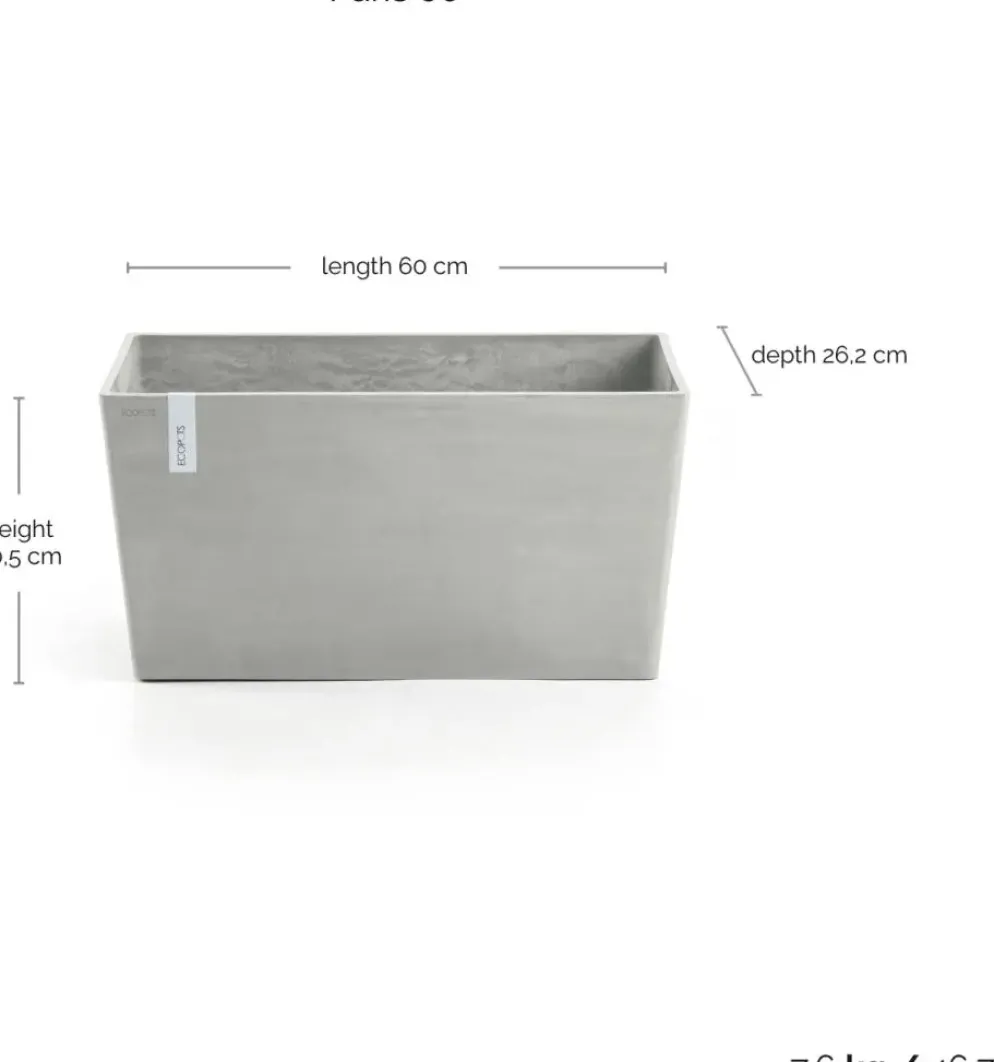 Ecopots kunststof plantenbak paris 60x26x40.5cm witgrijs