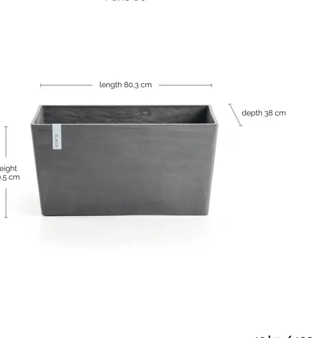 Ecopots kunststof plantenbak paris 80x38x40.5cm grijs