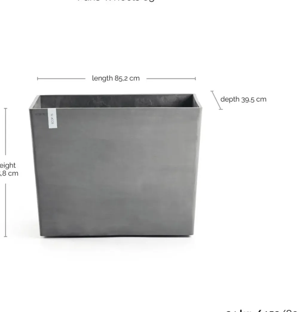 Ecopots kunststof plantenbak paris met wielen 85.2x39.5x65.8cm grijs