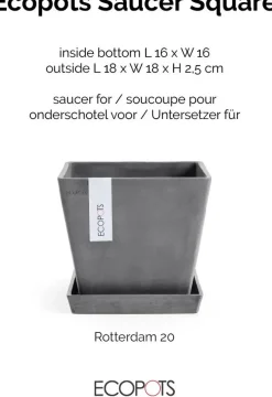 Ecopots kunststof rotterdam schotel 18x18x2.5 cm grijs