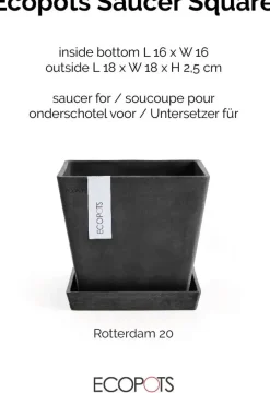 Ecopots kunststof rotterdam schotel 18x18x2.5 cm donkergrijs