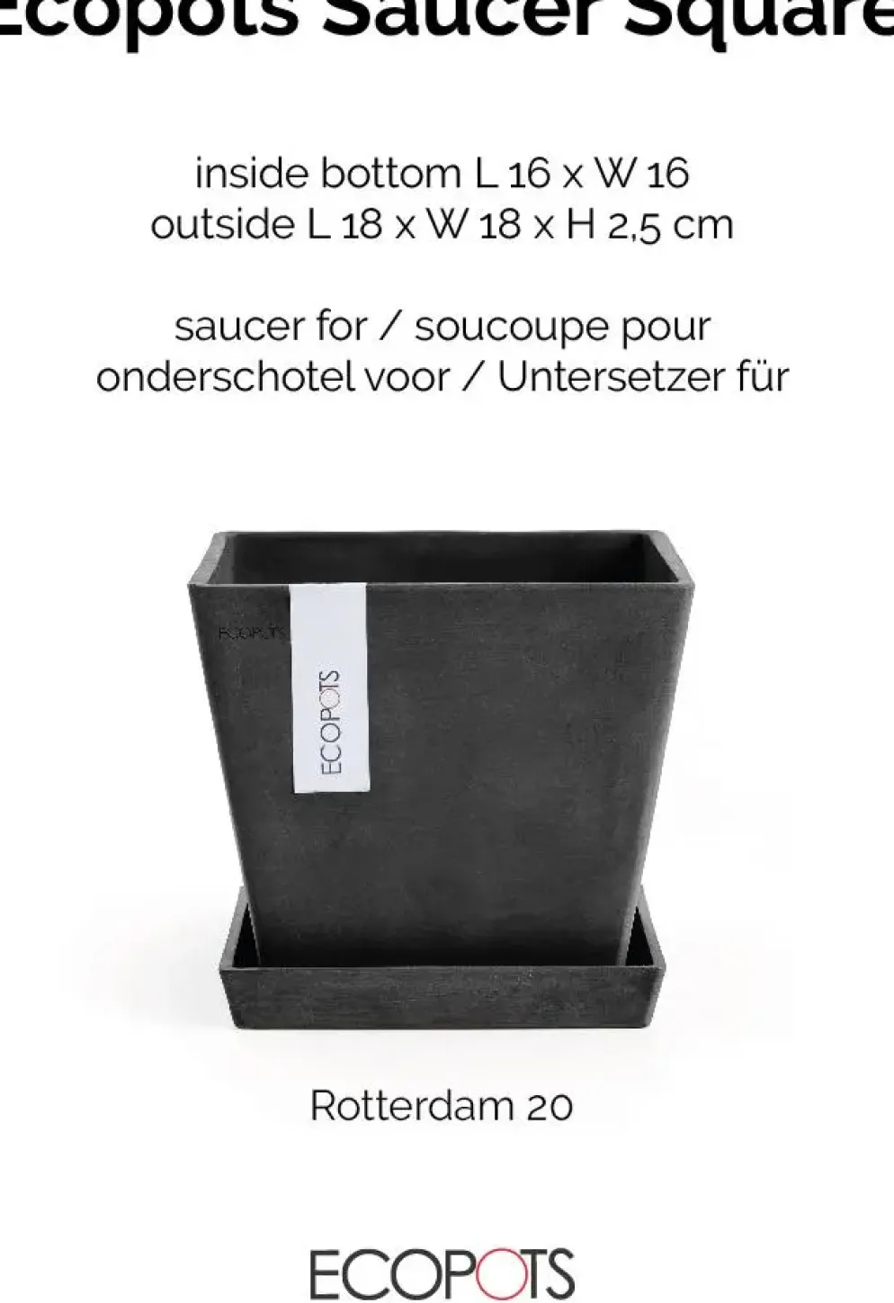 Ecopots kunststof rotterdam schotel 18x18x2.5 cm donkergrijs