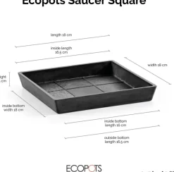 Ecopots kunststof rotterdam schotel 18x18x2.5 cm donkergrijs