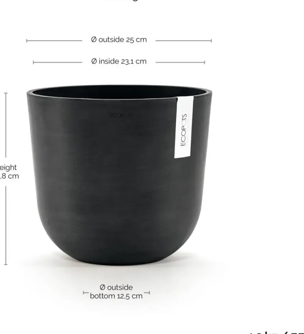Ecopots Oslo Donkergrijs Ø25cm x H21,8 cm