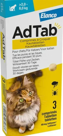 Elanco AdTab Anti Vlooien en Teek - Kauwtabletten - Kat - >2-8 kg - 3st