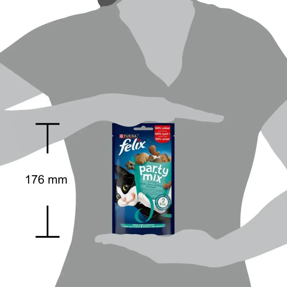 FELIX Party Mix Seaside met Zalm-, Koolvis- en Forelsmaak kattensnacks 60g