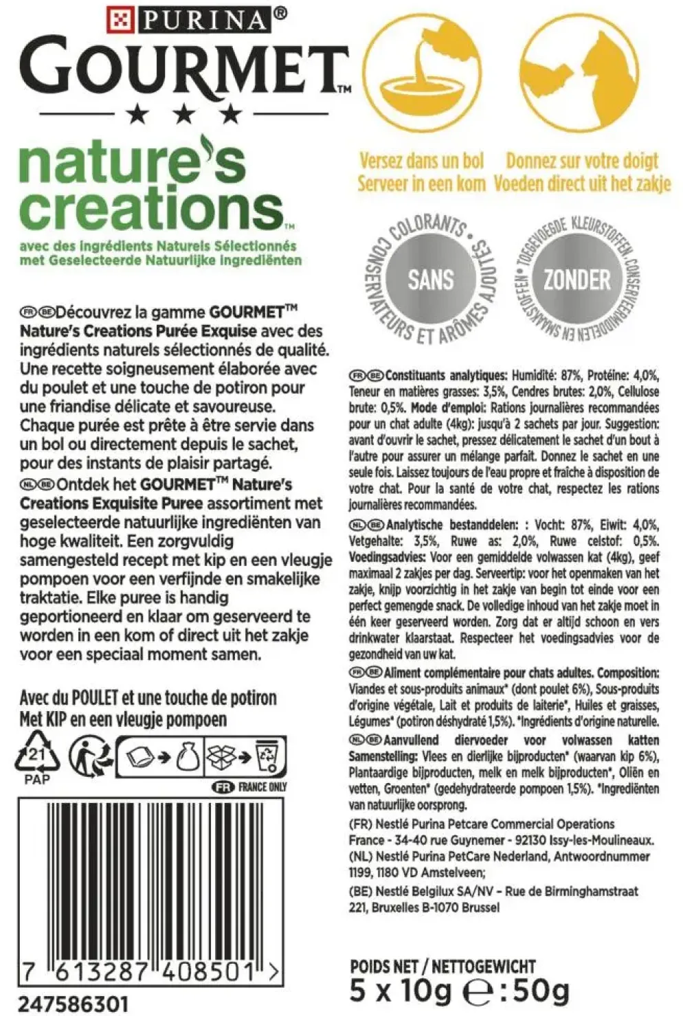 GOURMET Nature's Creations Puree met Kip kattensnacks 5x10g
