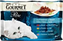 GOURMET Perle Mini Filets in Saus met Rund, Kip, Konijn, Zalm kattenvoer 4x85g