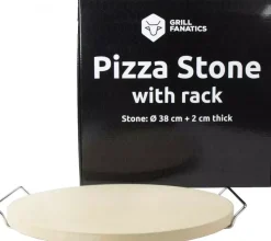 Grill Fanatics Pizzasteen met rek, 2 cm dik, 38 cm rond