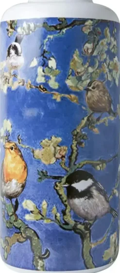 Heinen Delfts Blauw cilindervaas keramiek vogels van van gogh 14x31cm delfts blauw