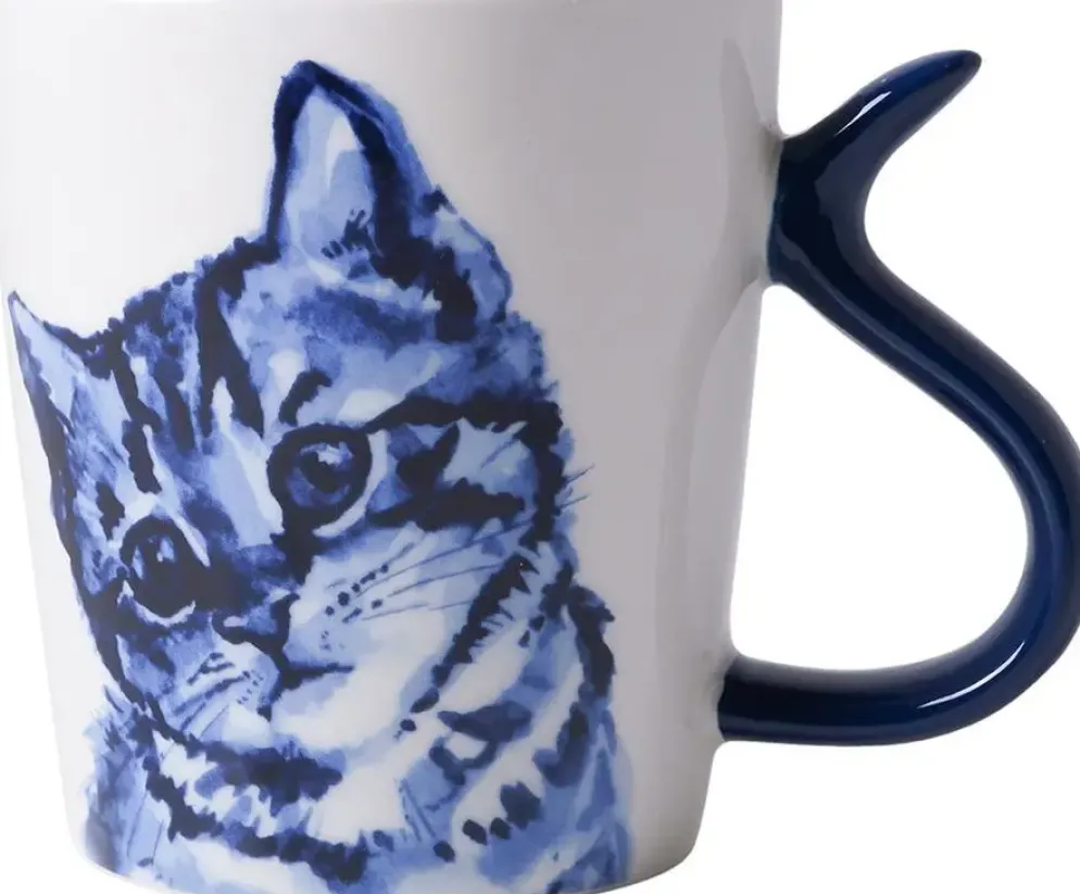 Heinen Delfts Blauw mok keramiek kattenstaart vriendelijk 8.5x9.5cm delfts blauw