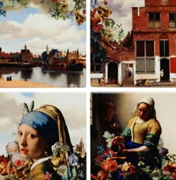 Heinen Delfts Blauw onderzetter keramiek vermeer 10x10x0.5cm delfts blauw 4 stuks
