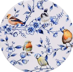 Heinen Delfts Blauw onderzetter keramiek bosvogels, bloesem 18x1cm delfts blauw