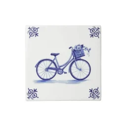 Heinen Delfts Blauw tegeltje keramiek fiets 13x13cm delfts blauw
