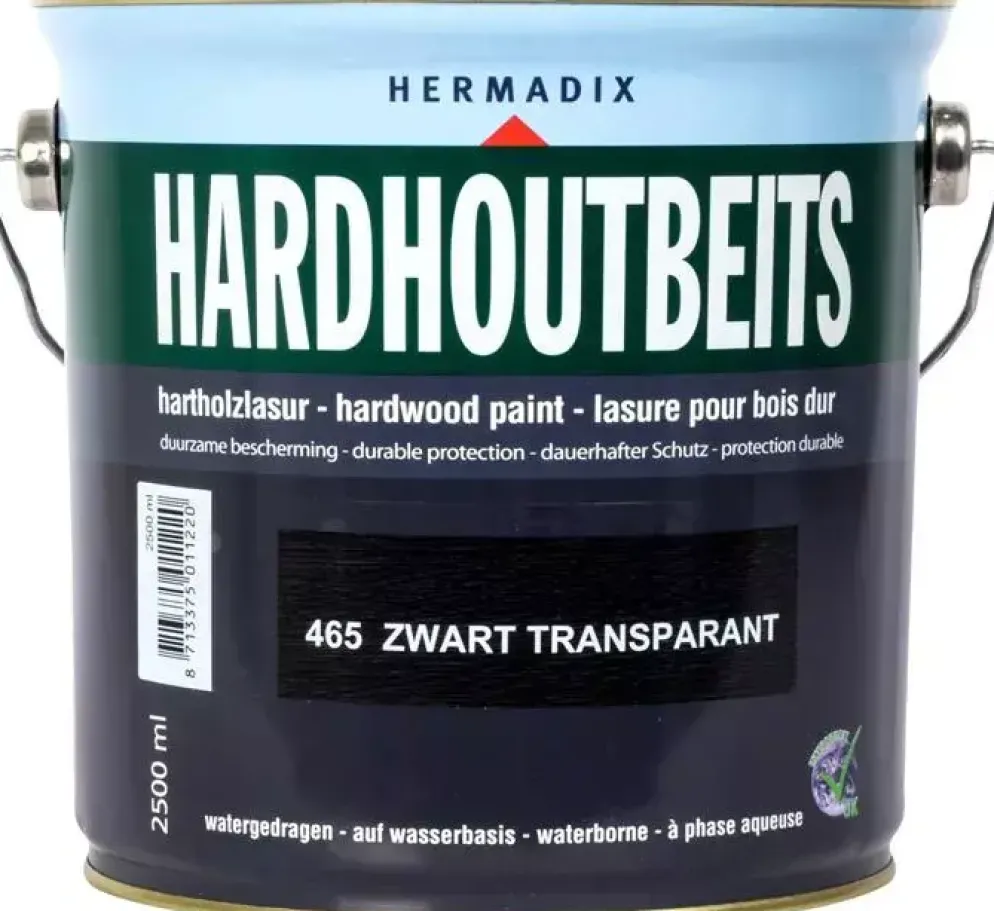 Hermadix hardhoutbeits zijdeglans 2500 ml zwart transparant (465)