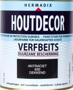 Hermadix houtdecor zijdeglans 750 ml antraciet (630) dekkend