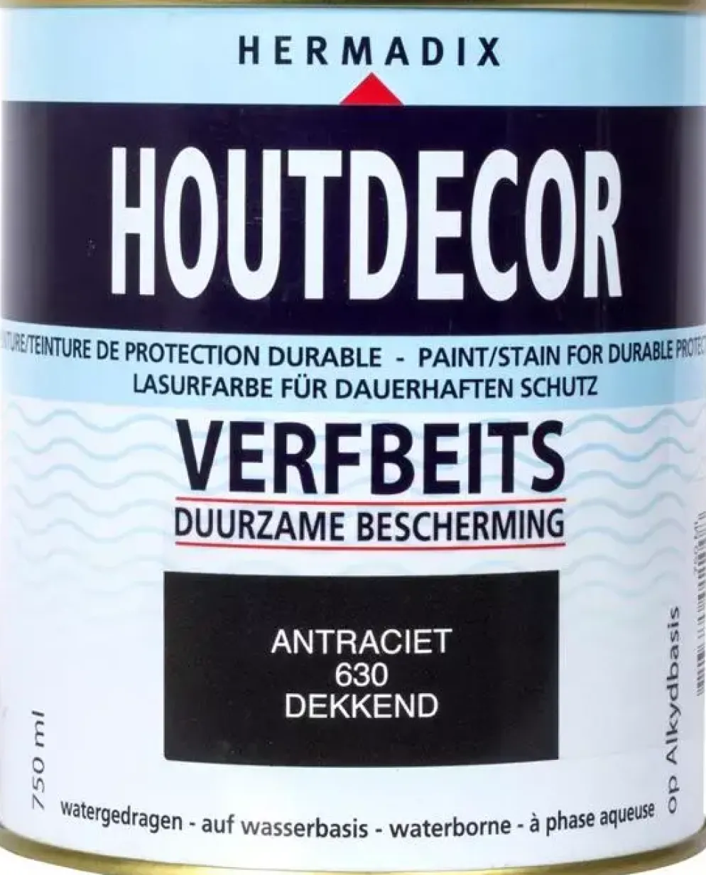 Hermadix houtdecor zijdeglans 750 ml antraciet (630) dekkend