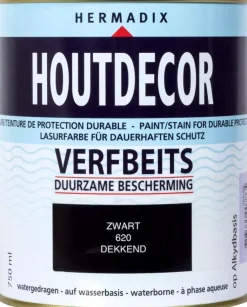 Hermadix houtdecor zijdeglans 750 ml zwart (620) dekkend