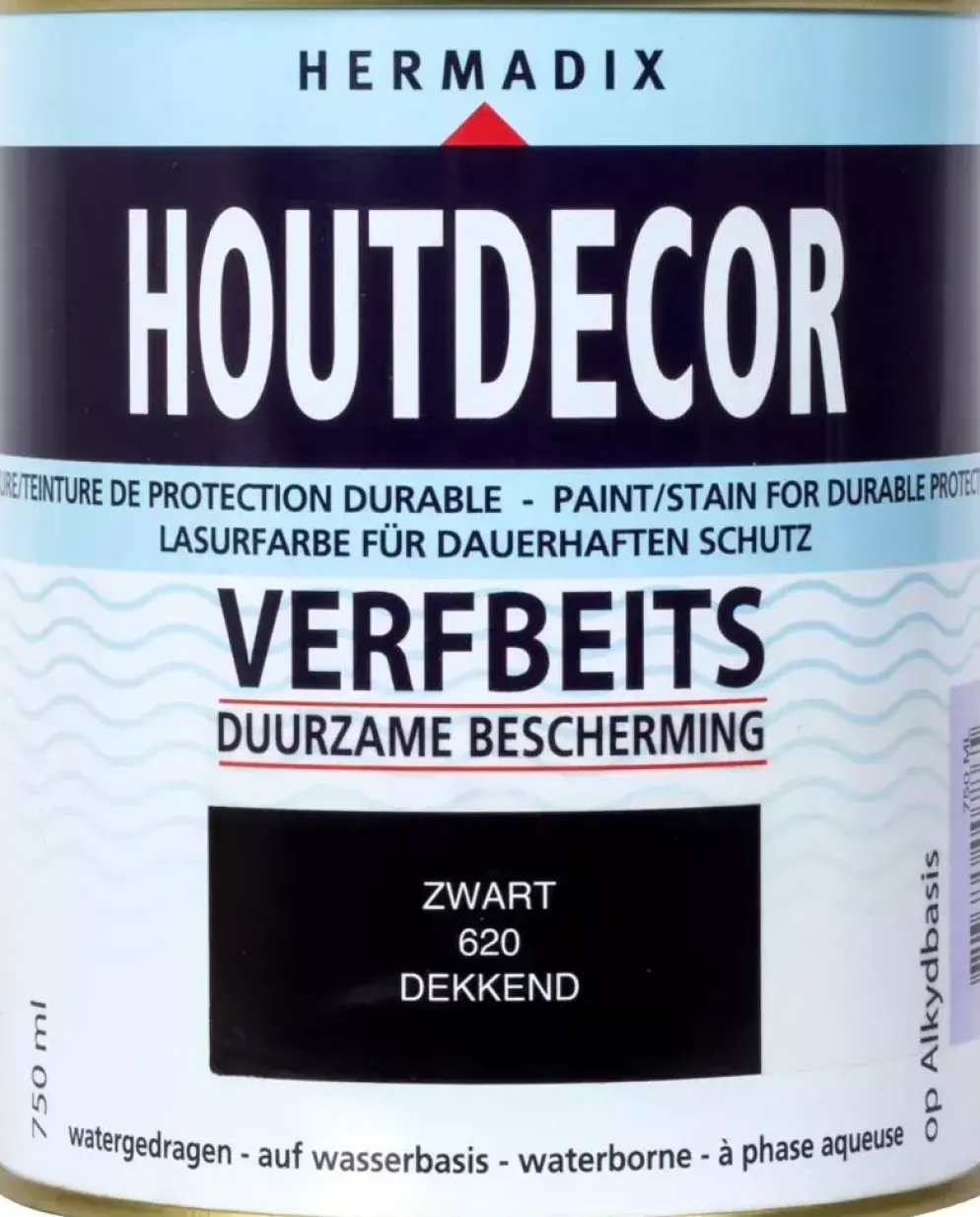 Hermadix houtdecor zijdeglans 750 ml zwart (620) dekkend