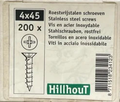 Hillhout Roestvrijstalen Schroeven - Ø4x45mm - 200 Stuks