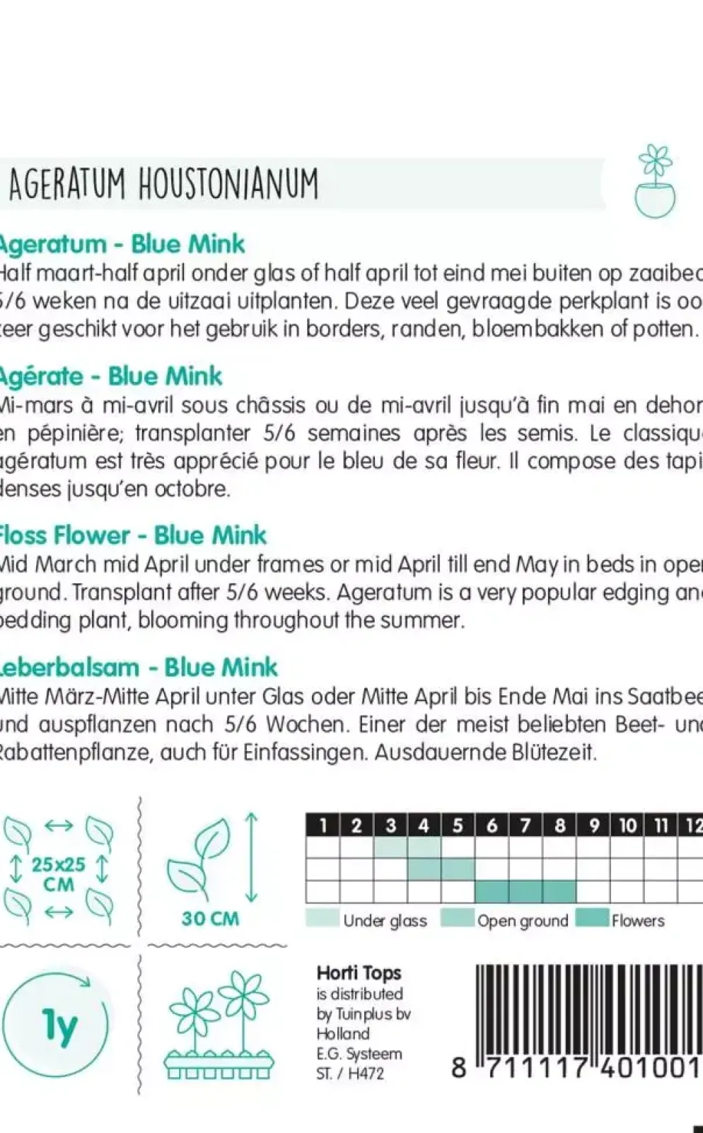 Horti tops zaden ageratum, leverbalsem blue mink