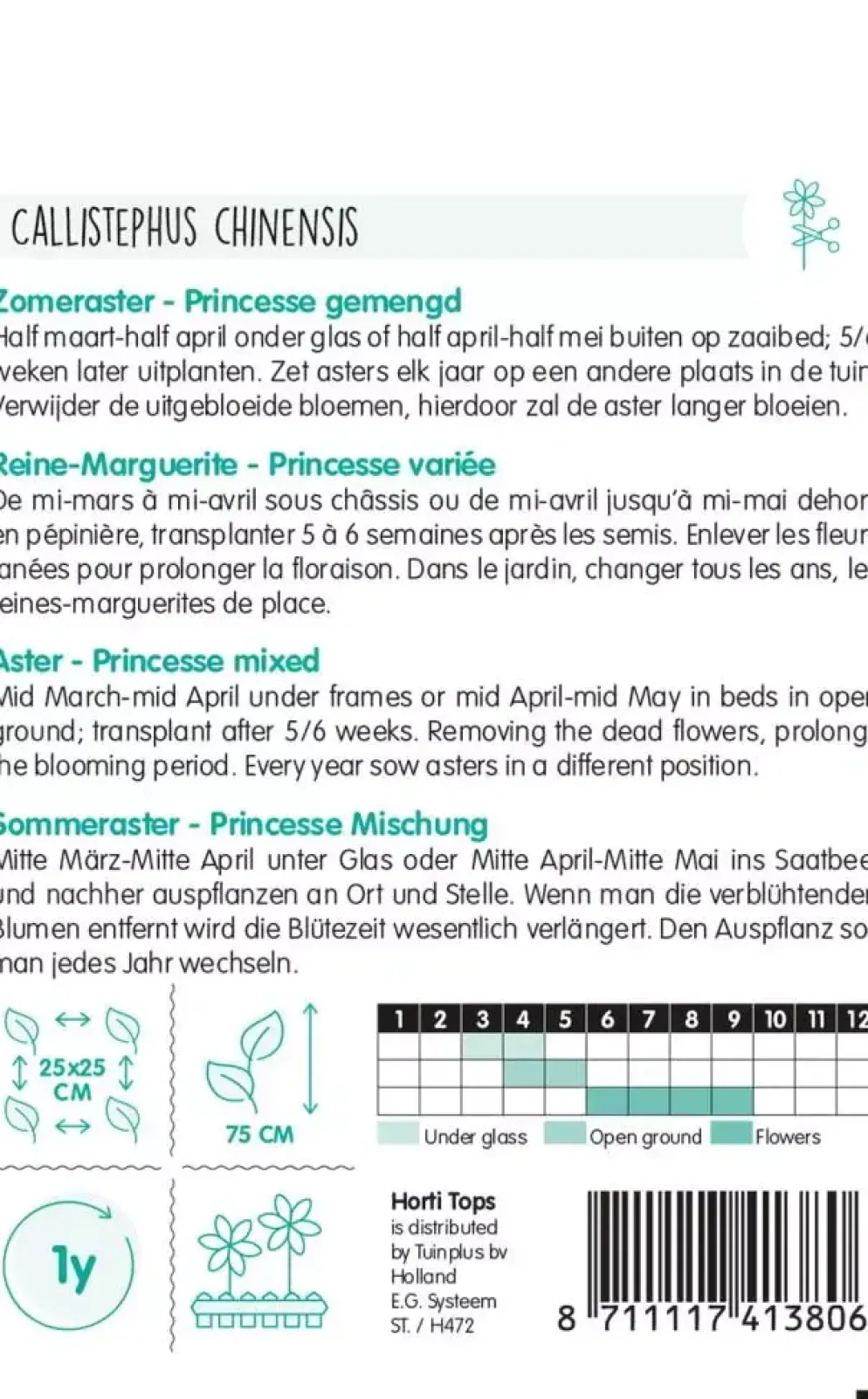 Horti tops zaden Callistephus, Zomeraster Princesse gemengd