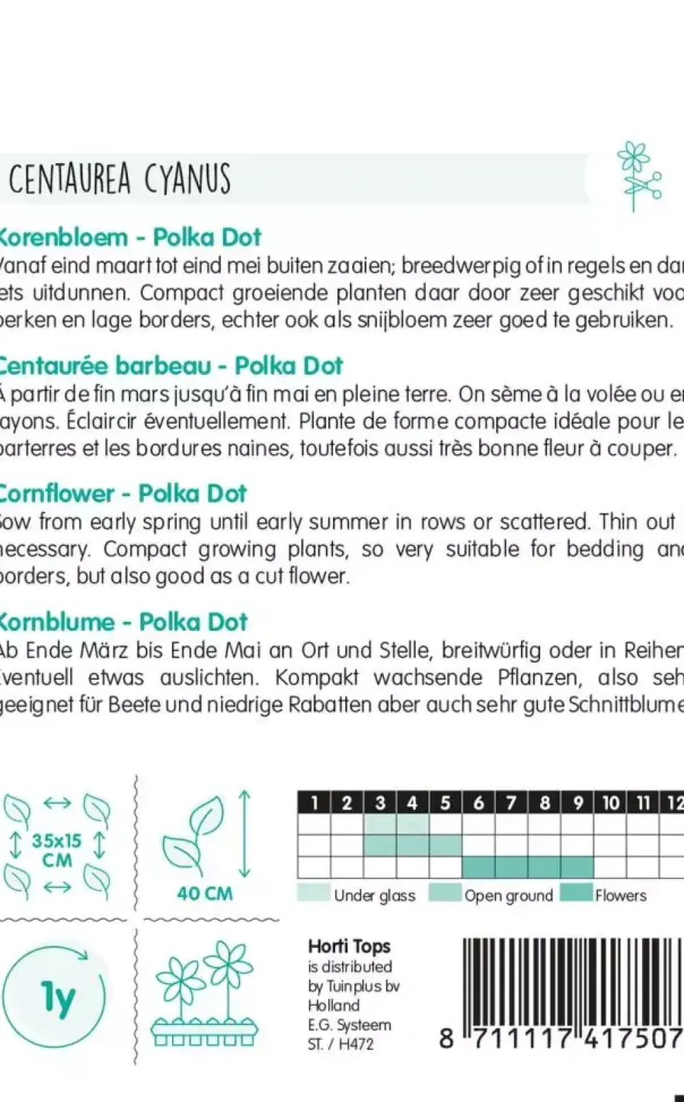 Horti tops zaden centaurea, korenbloem polka dot gemengd