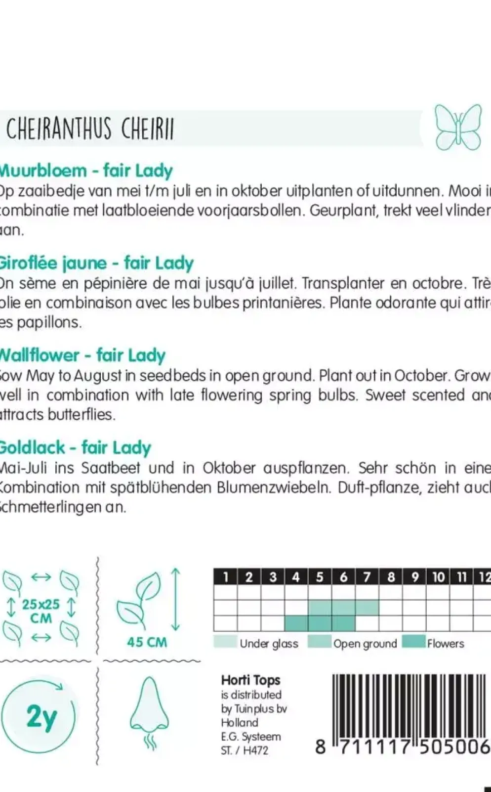 Horti tops zaden cheiranthus, muurbloem fair lady gemengd