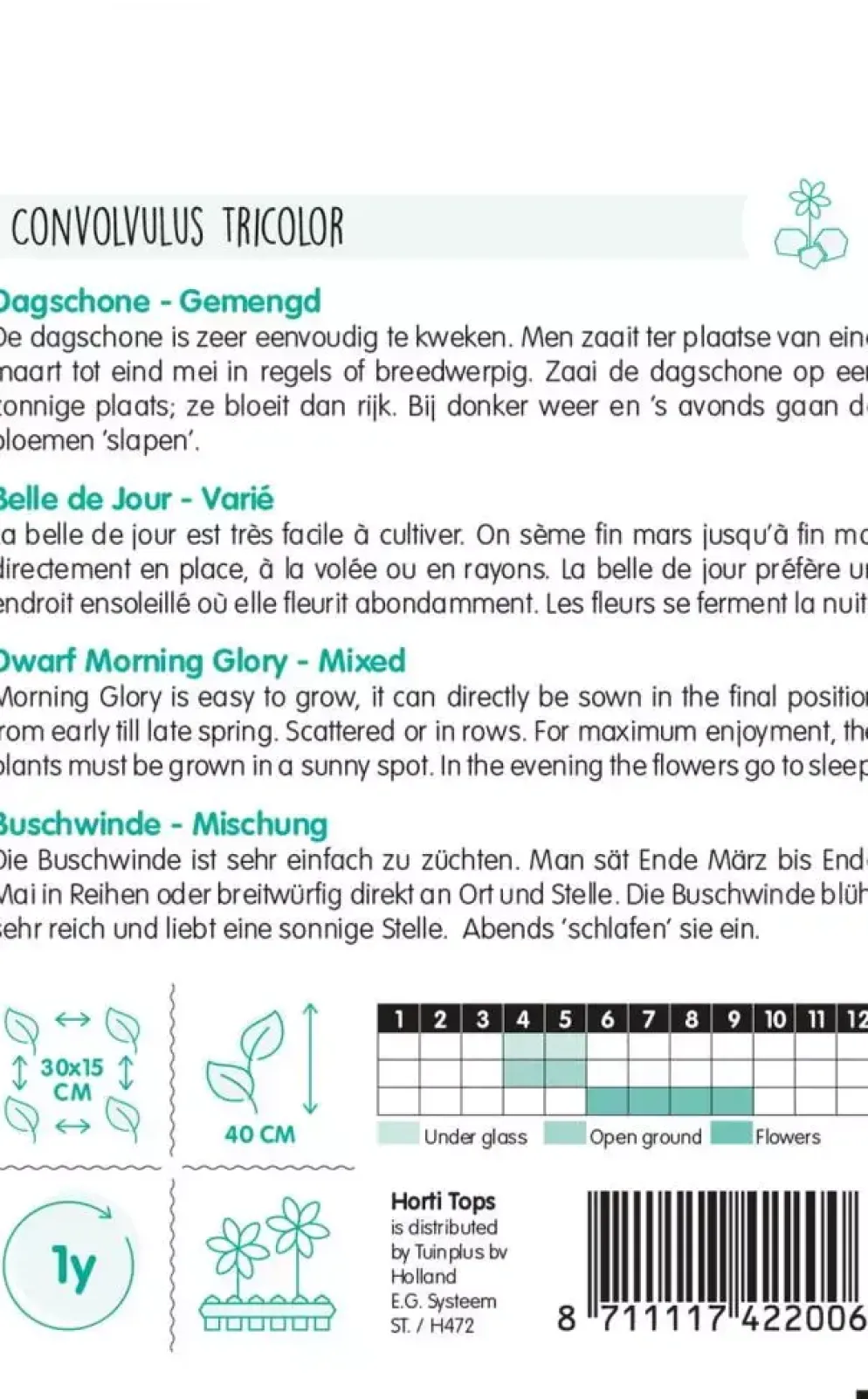 Horti tops zaden convolvulus, dagschone gemengd
