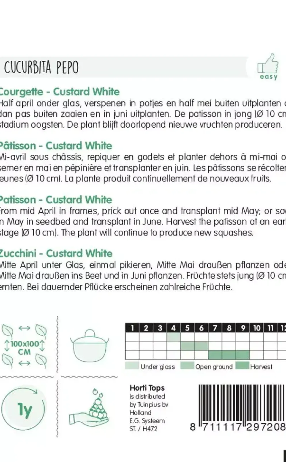 Horti tops zaden Courgette Custard White