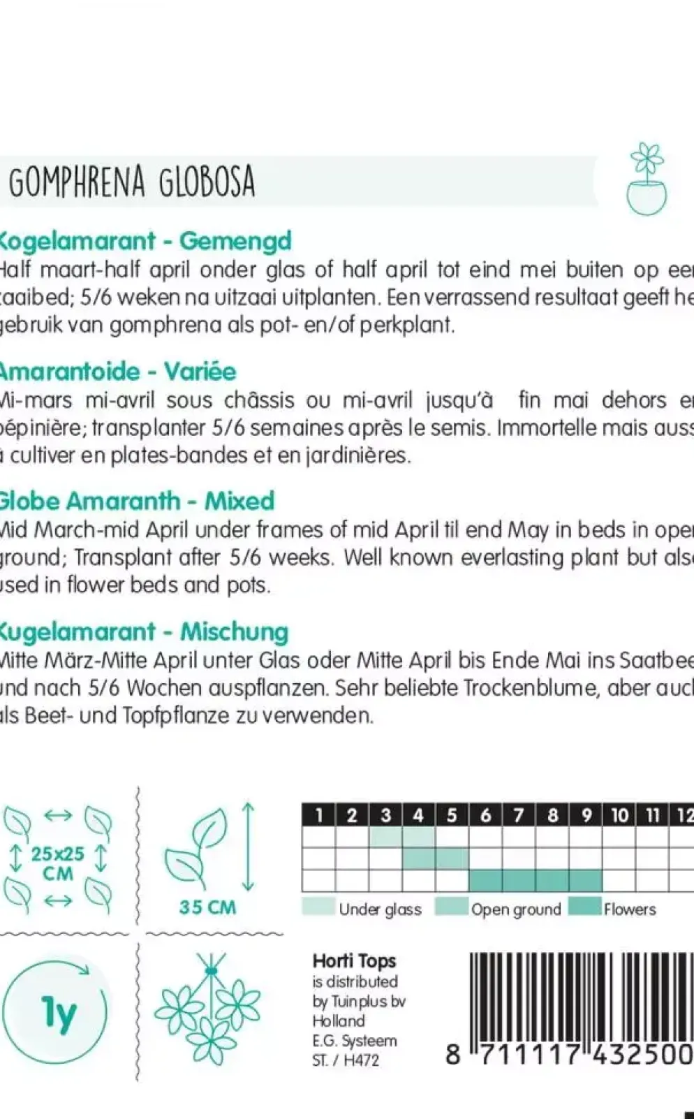 Horti tops zaden gomphrena, kogelamarant gemengd