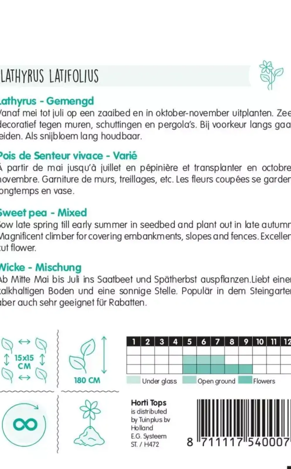 Horti tops zaden lathyrus, brede lathyrus gemengd