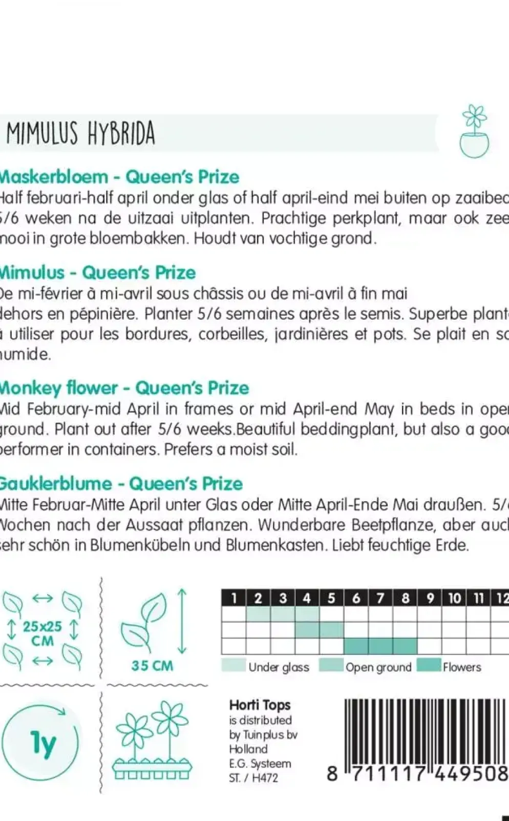 Horti tops zaden mimulus, maskerbloem queen's prize