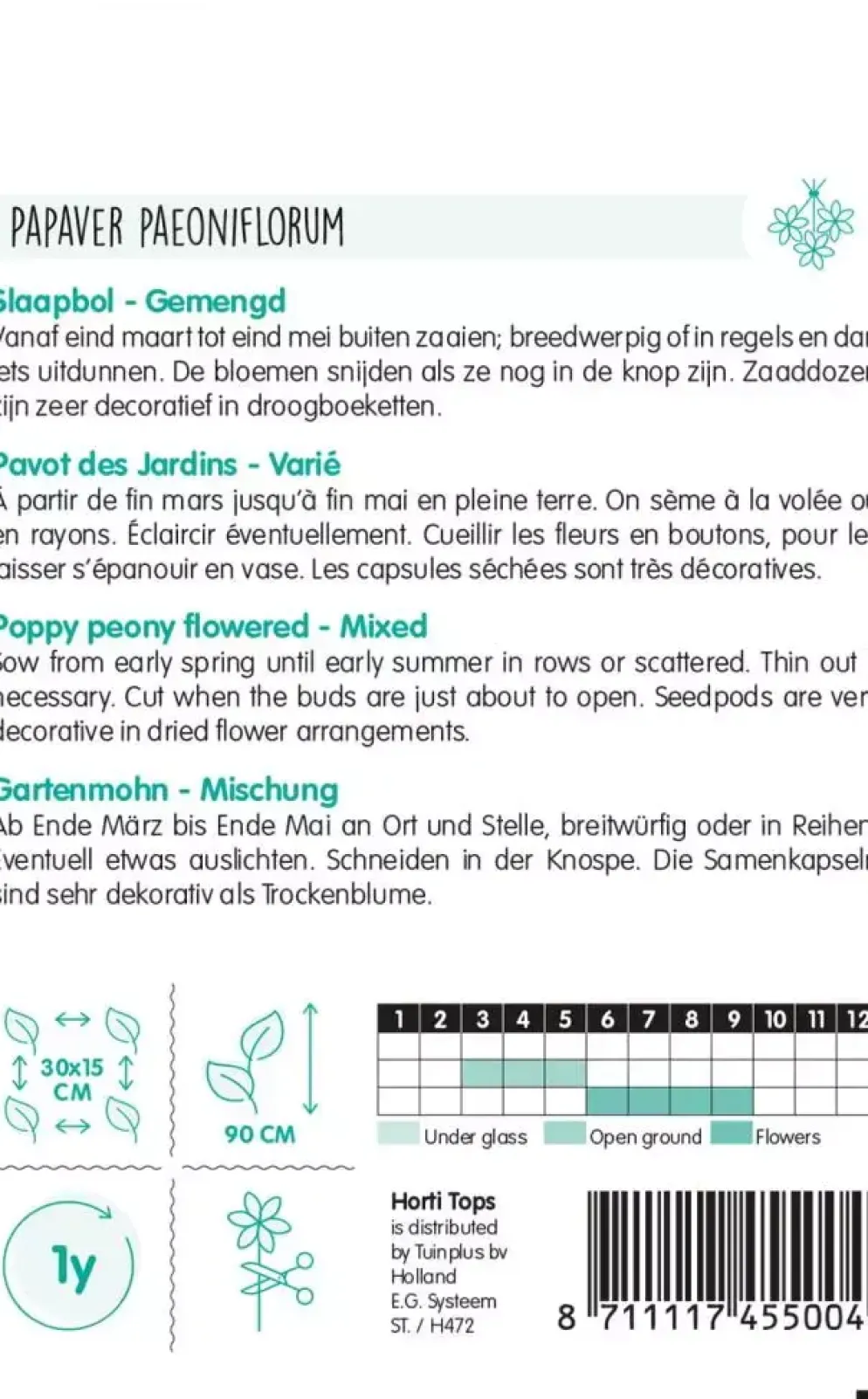 Horti tops zaden papaver, slaapbol gemengd
