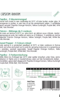 Horti tops zaden Paprika 5 kleuren