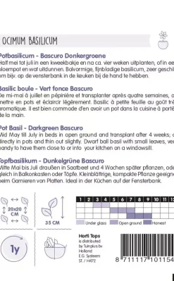 Horti tops zaden Pot-Basilicum, Bascuro, Griekse donkergroene Basilicum