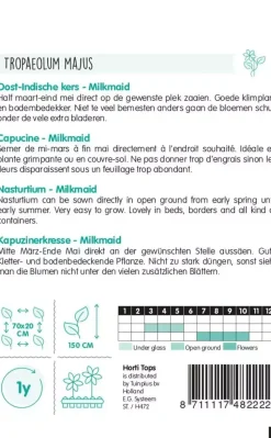 Horti tops zaden Tropaeolum, Oost-Indische kers Milkmaid