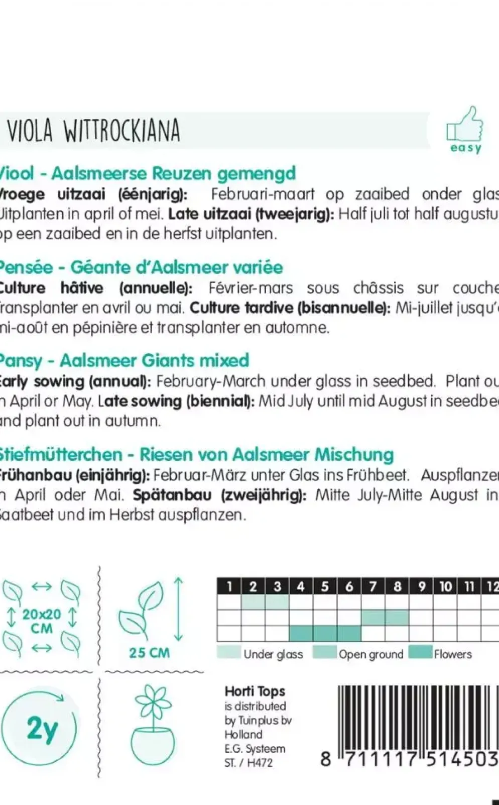 Horti tops zaden viola, viool aalsmeerse reuzen