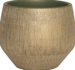 HS Potterie Hamar bloempot keramiek 39x35cm groen, goud