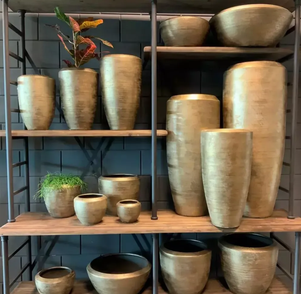 HS Potterie Kos bloempot keramiek 29x50cm goud